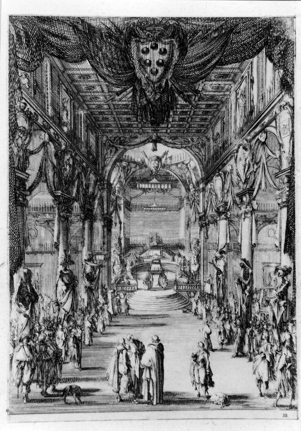interno della chiesa di San Lorenzo a Firenze (stampa smarginata) di Della Bella Stefano (sec. XVII)