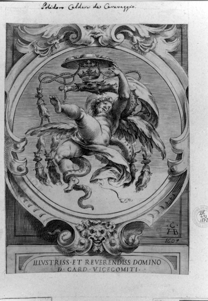 putto con cappello cardinalizio (stampa smarginata) di Alberti Cherubino (sec. XVII)
