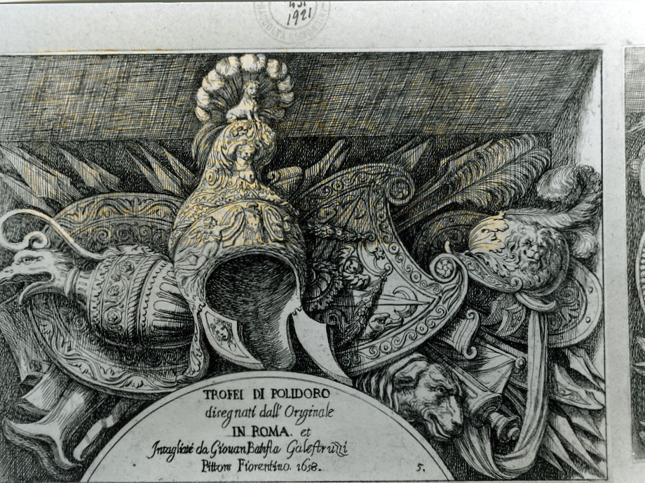 trofeo di armi (stampa smarginata, serie) di Polidoro da Caravaggio, Galestruzzi Giovan Battista (sec. XIX)