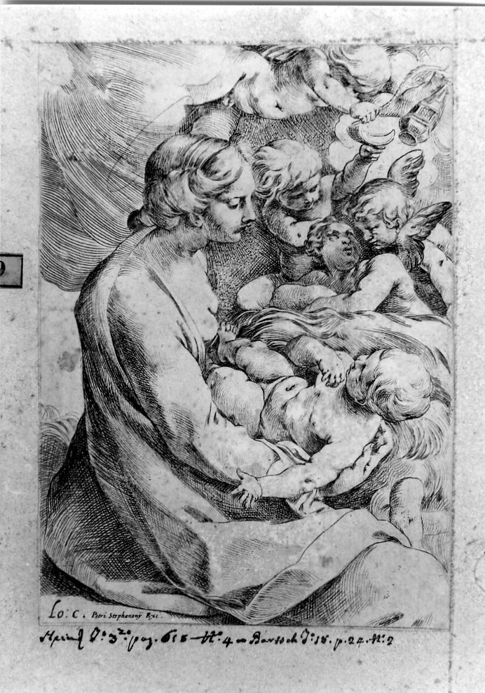 Madonna con Bambino e angeli (stampa smarginata) di Carracci Ludovico (sec. XVII)