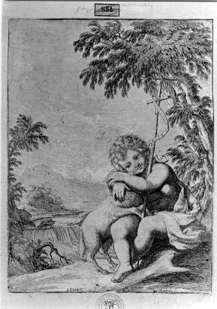 San Giovannino con l'agnello (stampa smarginata) di Carracci Ludovico, Mattioli Lodovico (sec. XVIII)