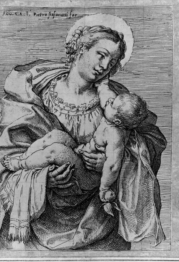 Madonna con Bambino (stampa smarginata) di Carracci Agostino (sec. XVI)