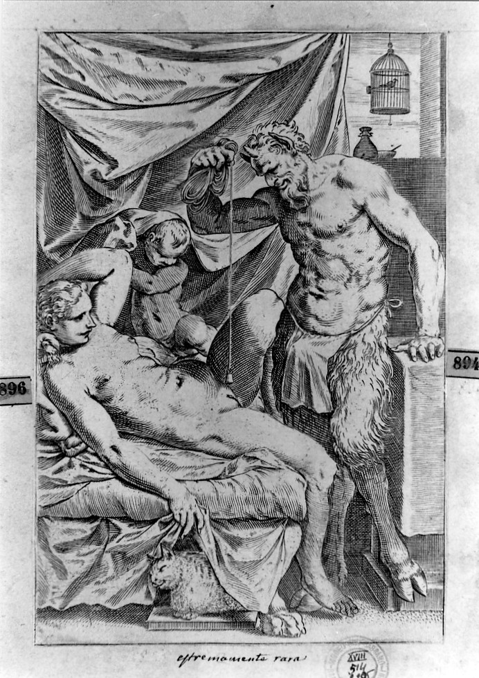 scena erotica (stampa smarginata) di Carracci Agostino (sec. XVI)