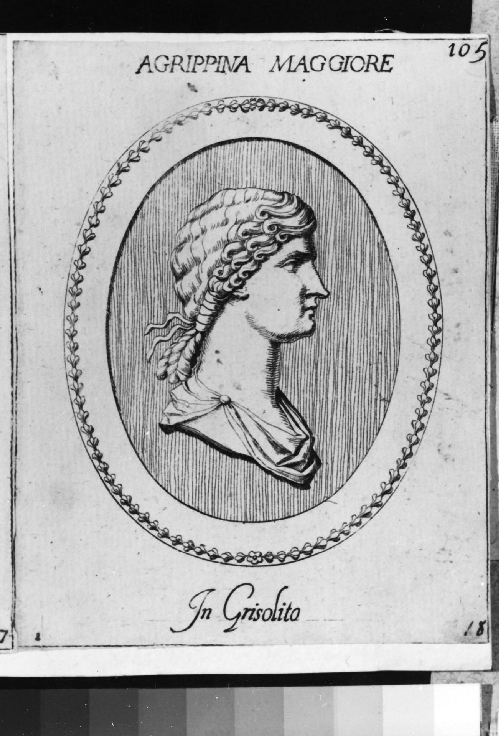 gemma antica con ritratto di Agrippina, ritratto d'uomo di profilo (stampa smarginata) di Galestruzzi Giovan Battista (sec. XVII)