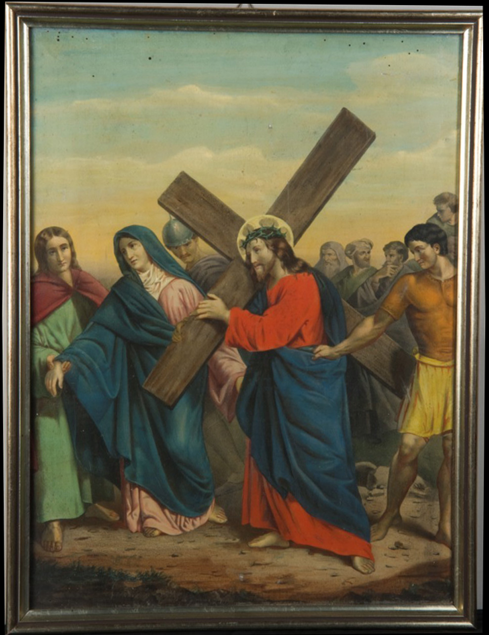 stazione IV: Gesù incontra la Madonna (stampa a colori tagliata, elemento d'insieme) di Pingot Henri Auguste (sec. XIX)