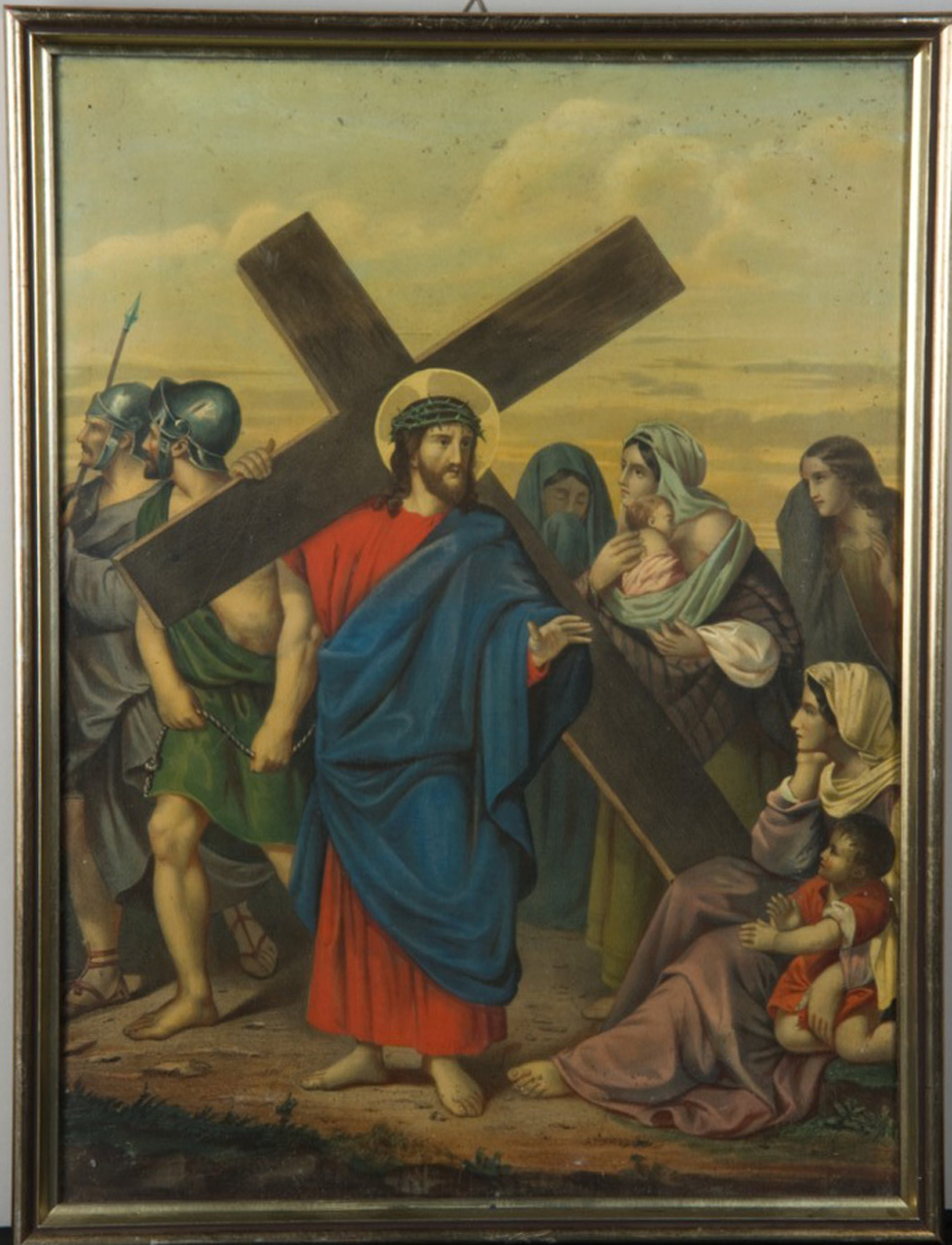 stazione VIII: Gesù consola le donne di Gerusalemme (stampa a colori tagliata, elemento d'insieme) di Pingot Henri Auguste (sec. XIX)