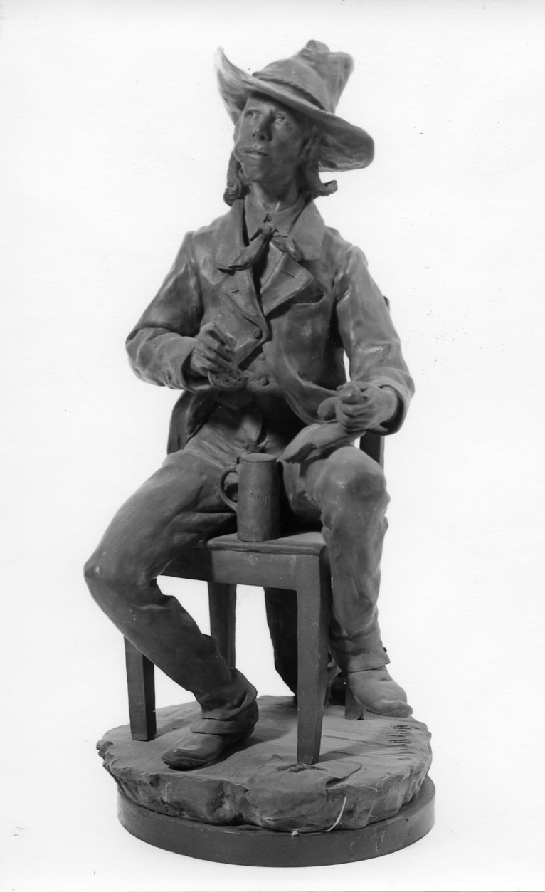 figura maschile seduta (statuetta, opera isolata) - ambito piemontese (ultimo quarto sec. XIX)