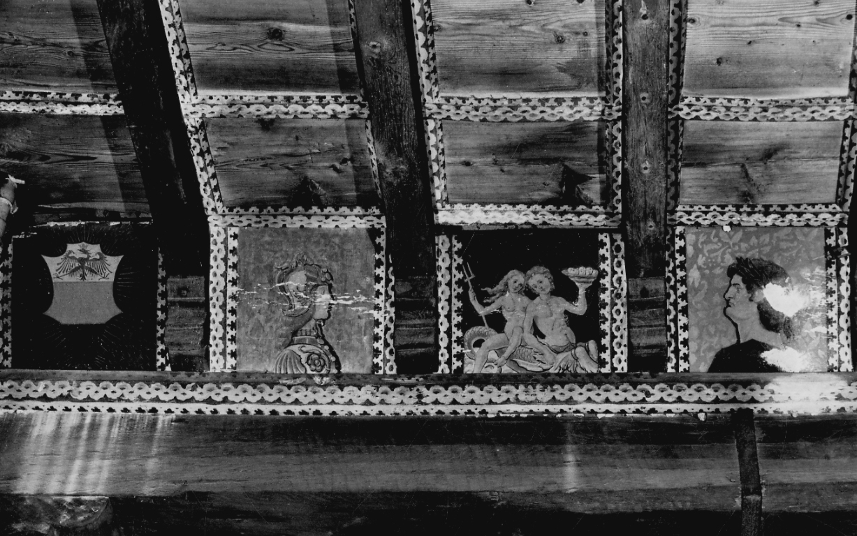 stemma, figura femminile, figura maschile, elementi decorativi (soffitto dipinto, elemento d'insieme) - ambito piemontese, ambito lombardo (primo quarto sec. XVI)