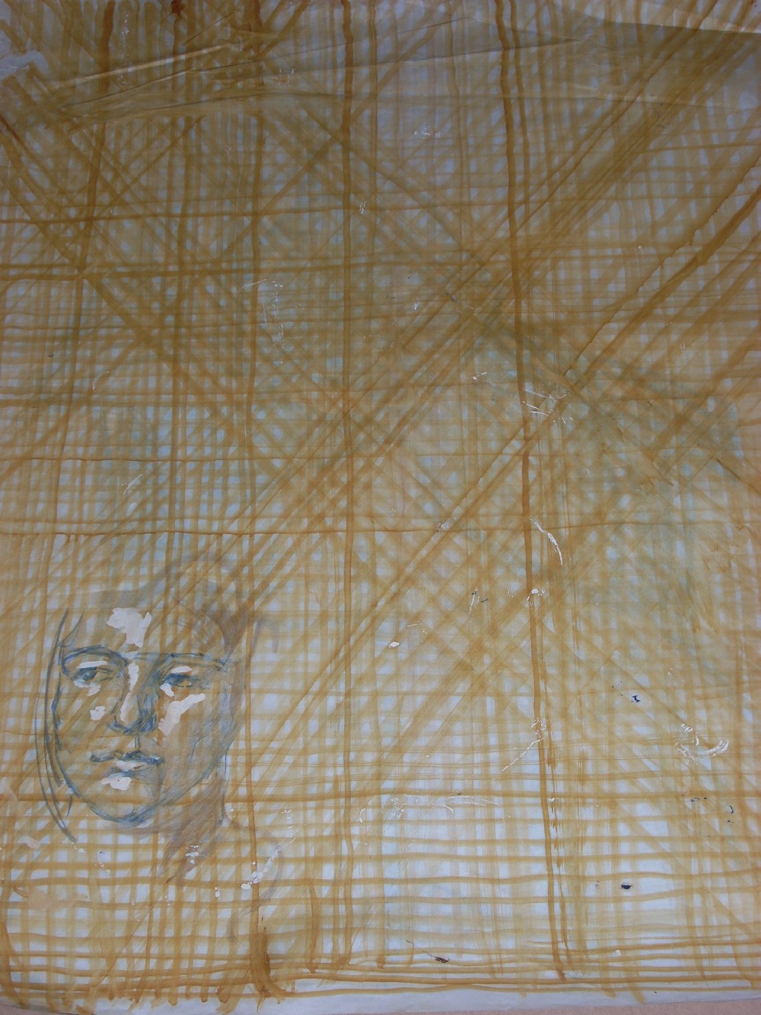 Studio di volto su fondo senape, studio di volto (disegno) di Ciamarra Elena (sec. XX)