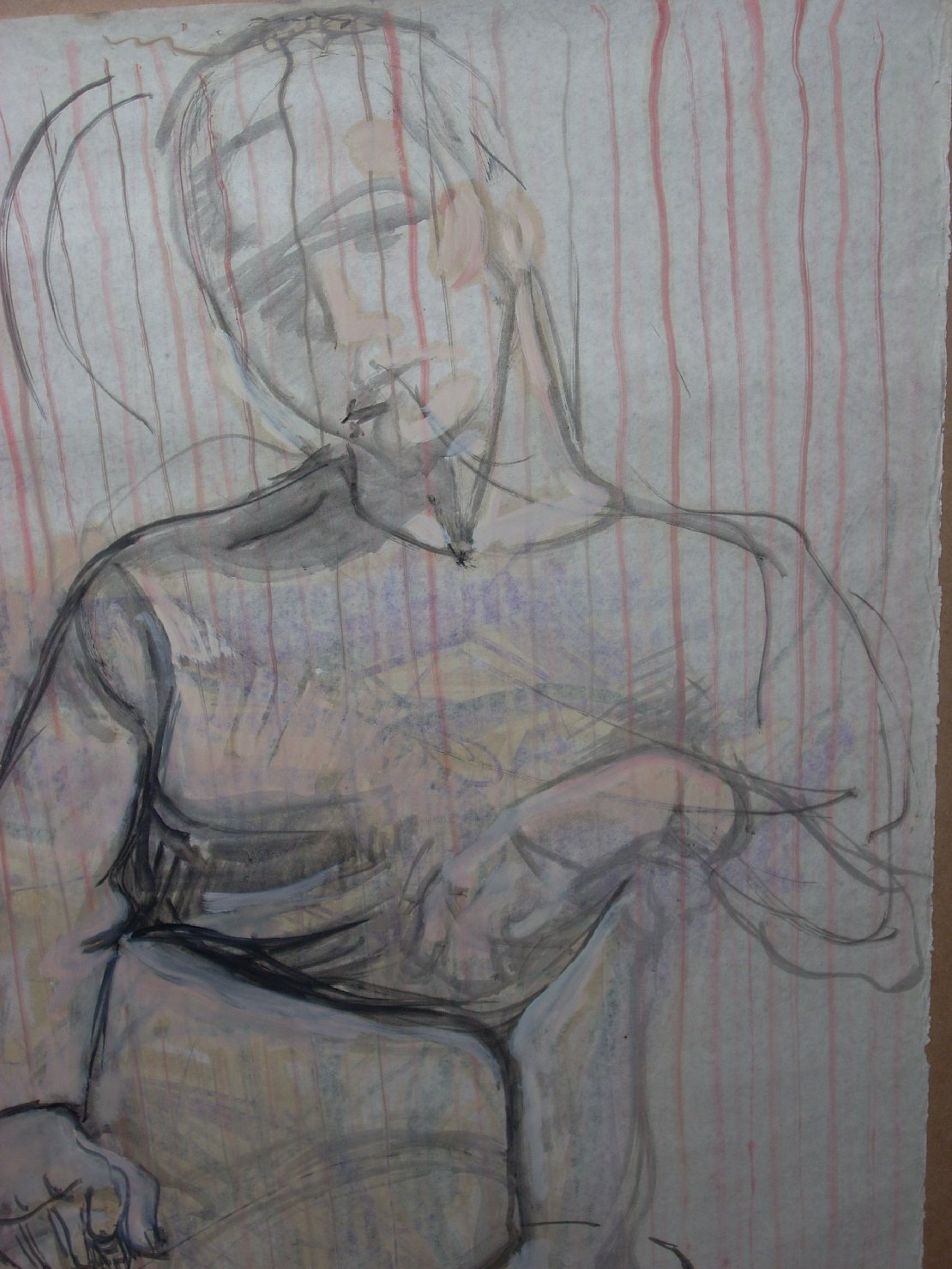 CarÃ§onne seduta sul fianco, figura femminile seduta (disegno) di Ciamarra Elena (sec. XX)