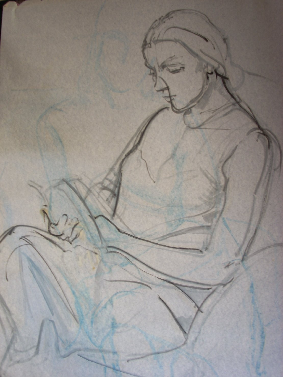 Minna lettrice, figura femminile seduta (disegno) di Ciamarra Elena (sec. XX)