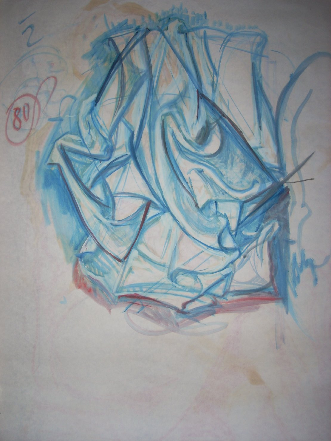 Piega in blu su bianco (disegno) di Ciamarra Elena (sec. XX)