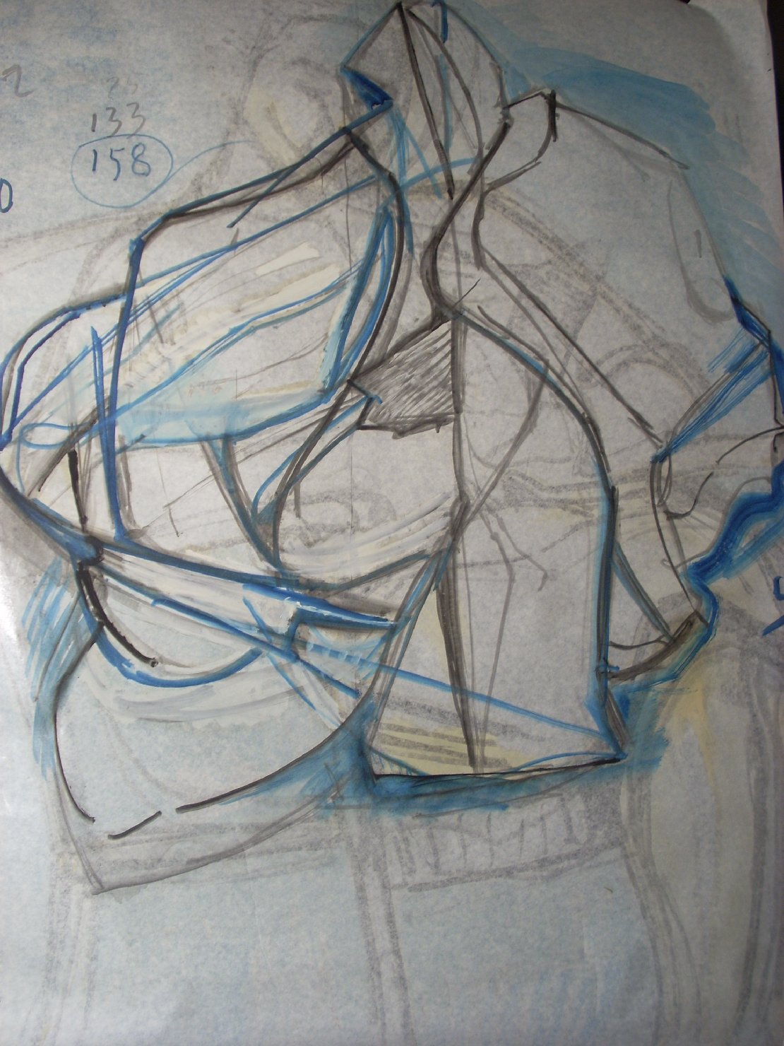 Piega in nero e blu (disegno) di Ciamarra Elena (sec. XX)