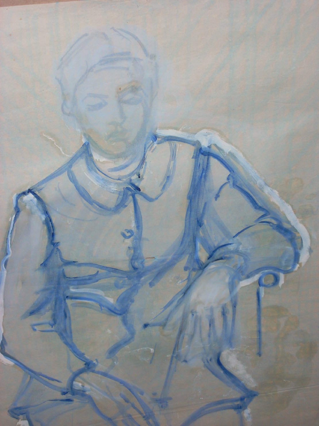 Ragazza con colletto e viso cancellato, figura femminile seduta (disegno) di Ciamarra Elena (sec. XX)