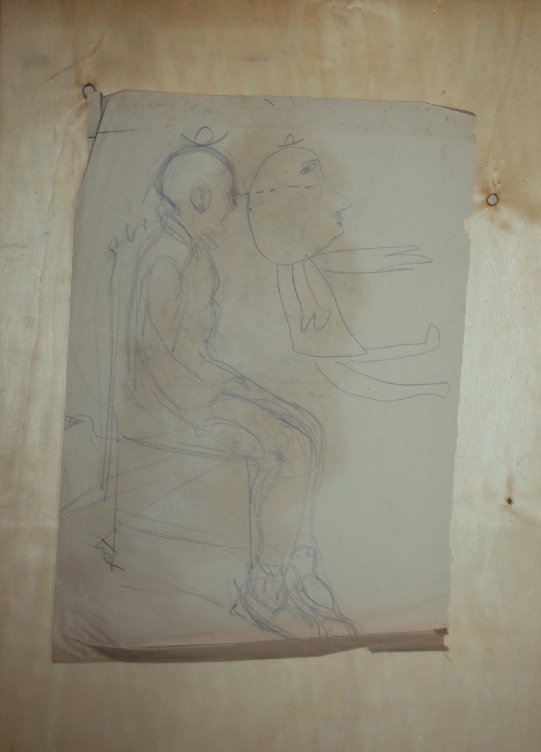 Ragazzo seduto 1, figura maschile seduta (disegno) di Ciamarra Elena (sec. XX)