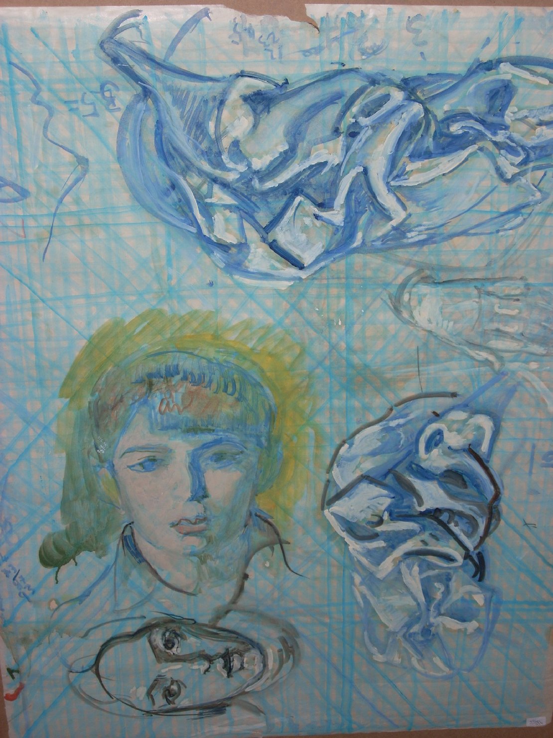 Studio di volti e pieghe, studio di volti (disegno) di Ciamarra Elena (sec. XX)