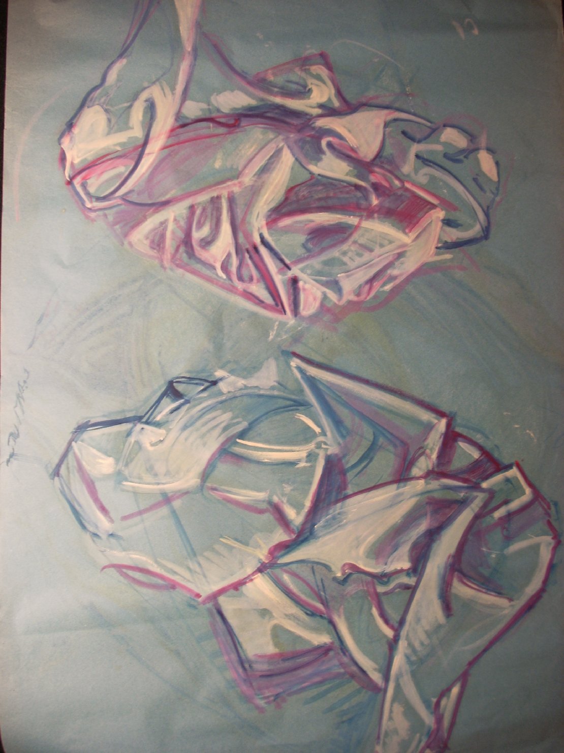 Doppia piega in bianco, blu e rosso (disegno) di Ciamarra Elena (sec. XX)