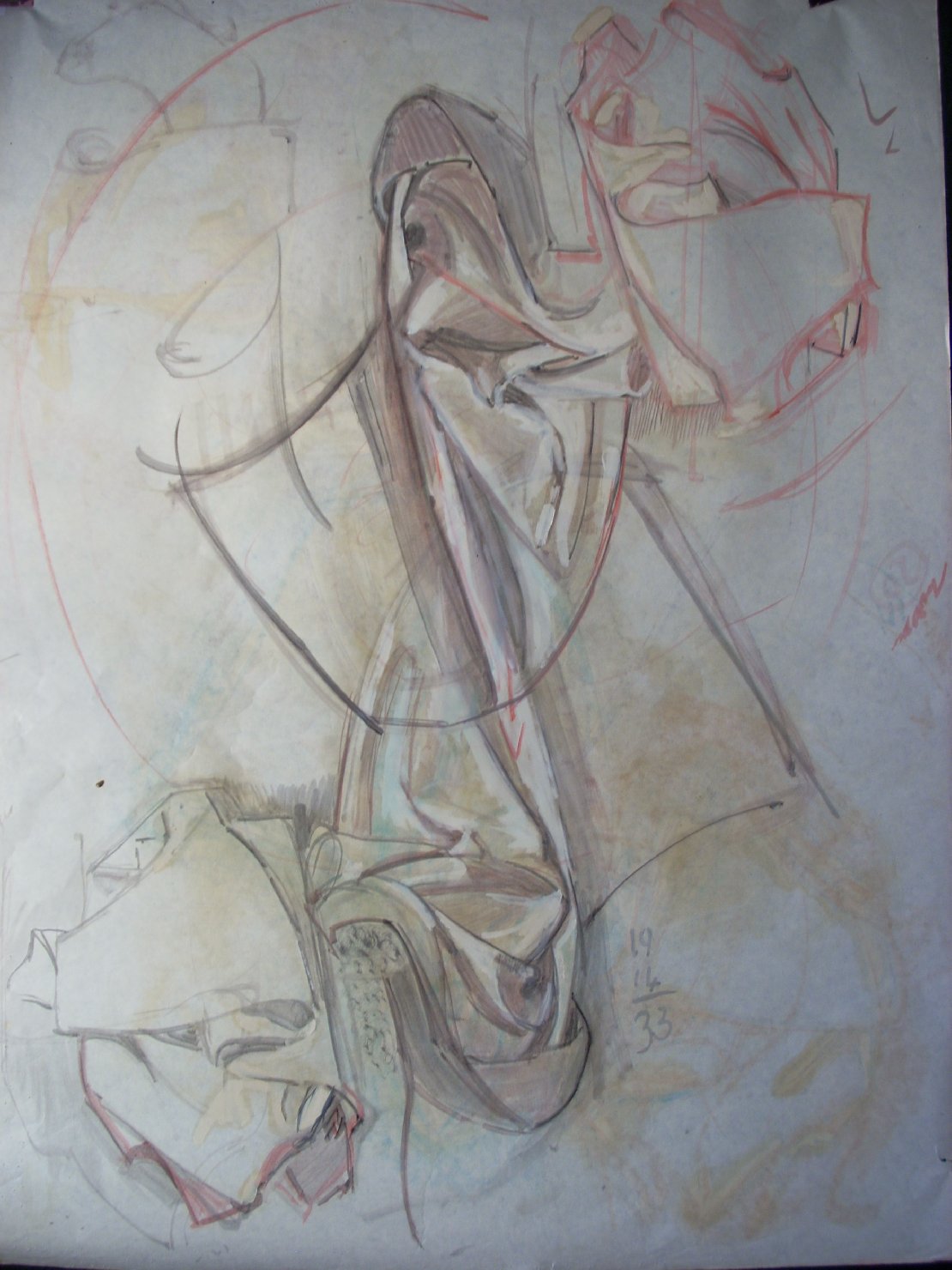 Tre pieghe in diagonale 1 (disegno) di Ciamarra Elena (sec. XX)