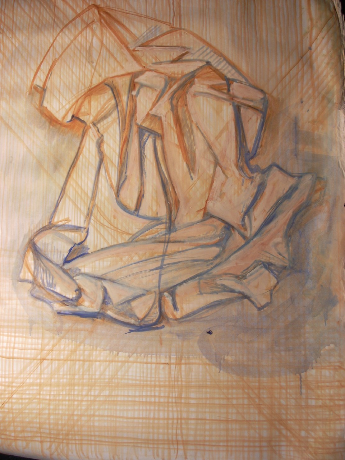 Studio di piega in blu e senape (disegno) di Ciamarra Elena (sec. XX)