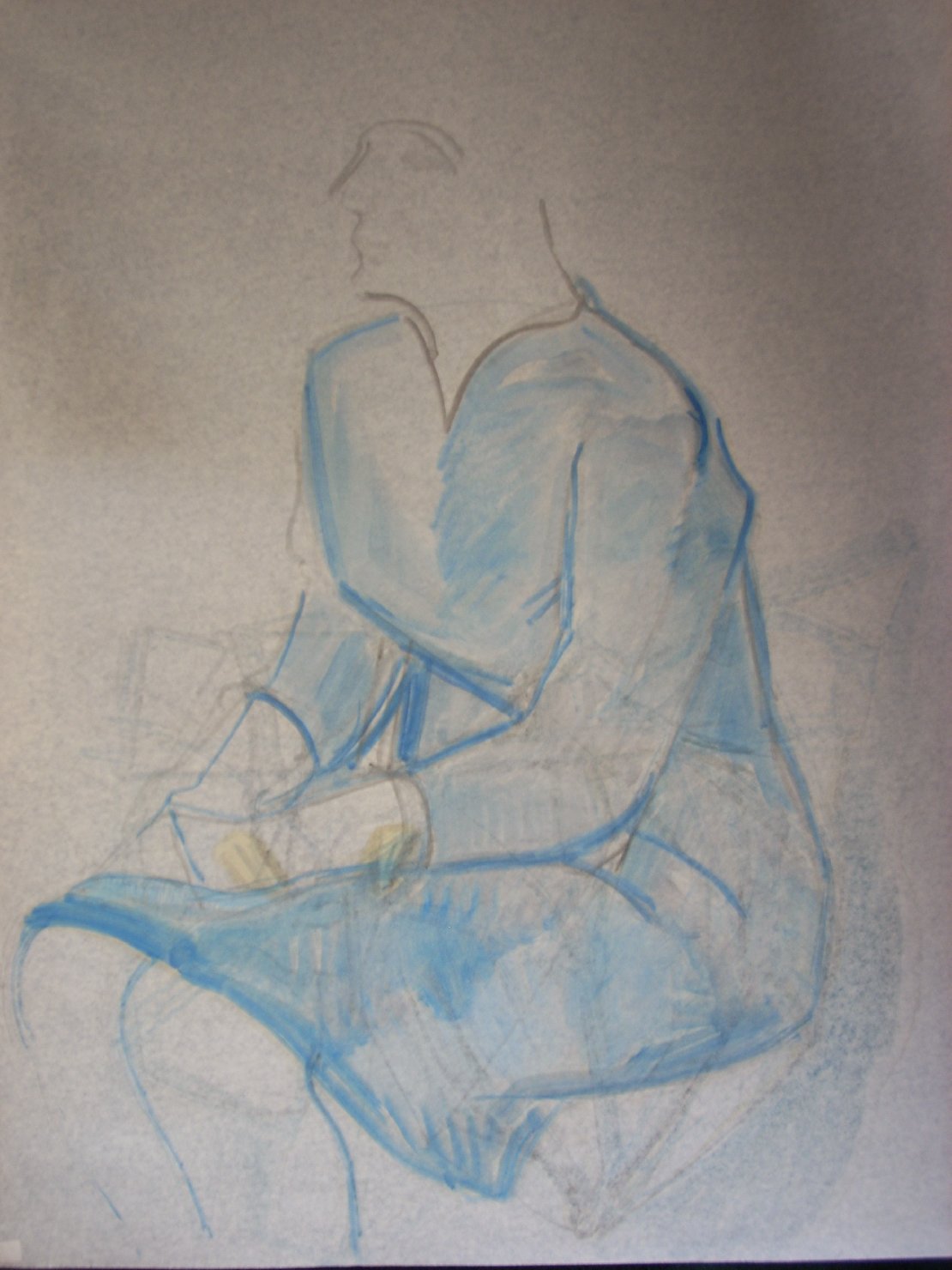 Sans tête con vestito blu, figura femminile seduta (disegno) di Ciamarra Elena (sec. XX)