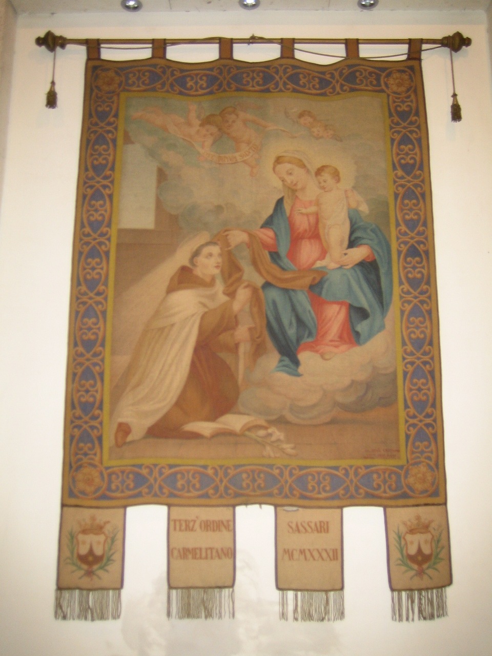 San Simone Stock riceve dalla Madonna lo scapolare (stendardo processionale) - ambito sardo (sec. XX)