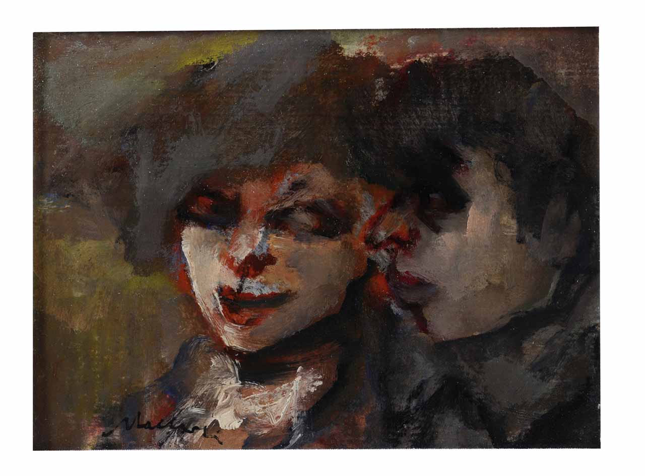 Due volti: uomo e donna, ritratto di donna e di uomo (dipinto) di Maccari Mino (sec. XX)