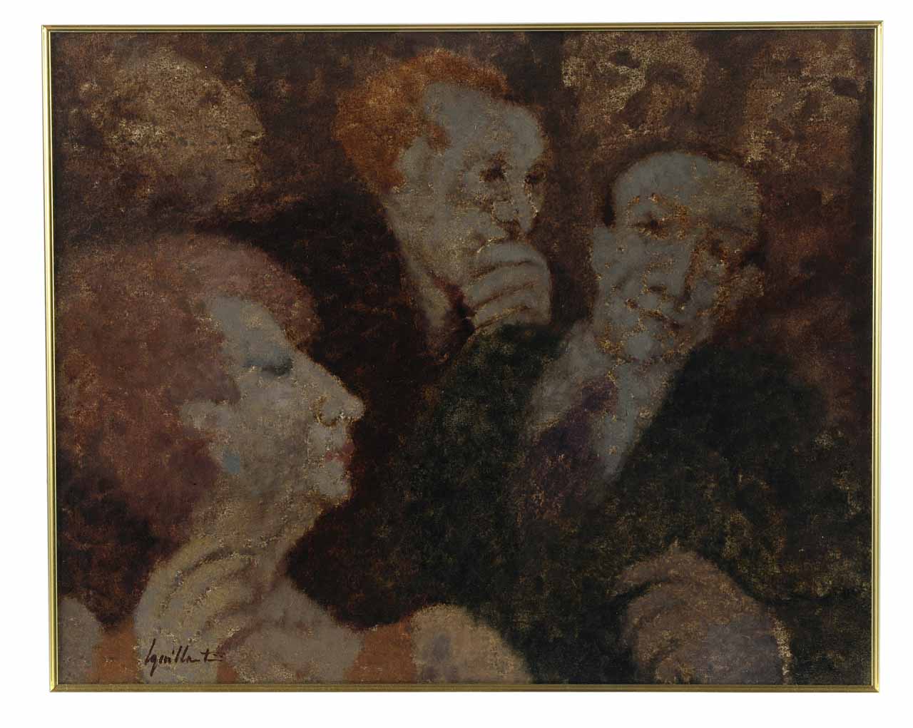 Donna con alcuni uomini, figura femminile con figure maschili (dipinto) di Squillantini Remo (sec. XX)