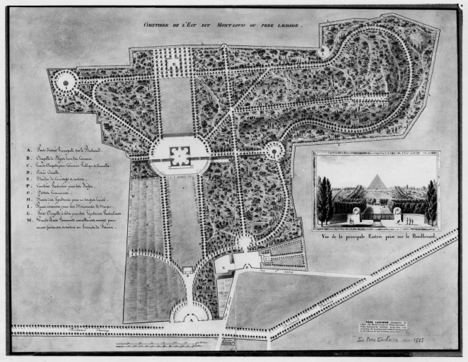Parigi - Cimitero di Pére Lachaise - pianta (negativo) di Brongniart, Alexandre-Théodore, anonimo (seconda meta' XX)