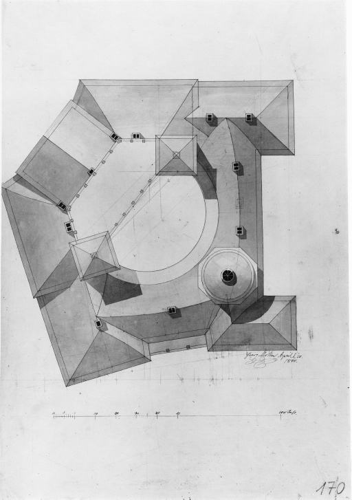 Karlsruhe - Rondellplatz - progetto - veduta (negativo) di Weinbrenner, Friedrich, anonimo (seconda meta' XX)