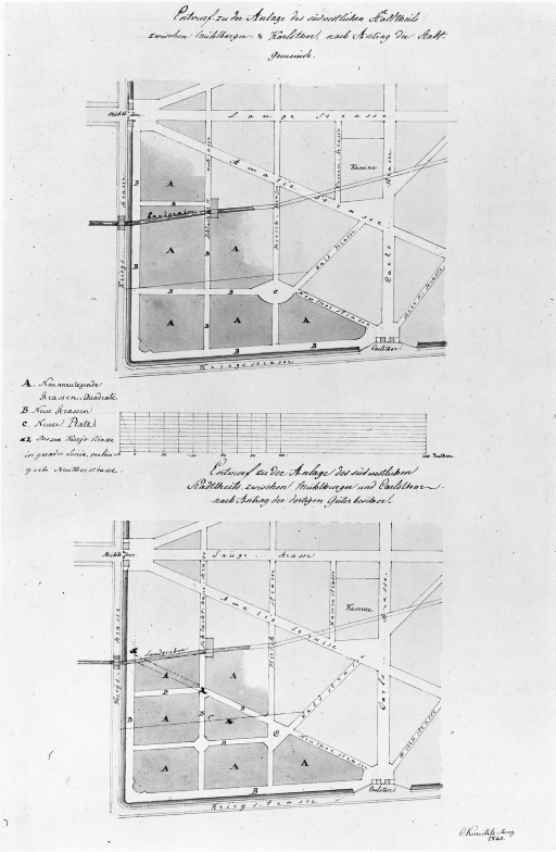 Karlsruhe - parco - progetto - pianta (positivo) di Weinbrenner, Friedrich, anonimo (seconda meta' XX)