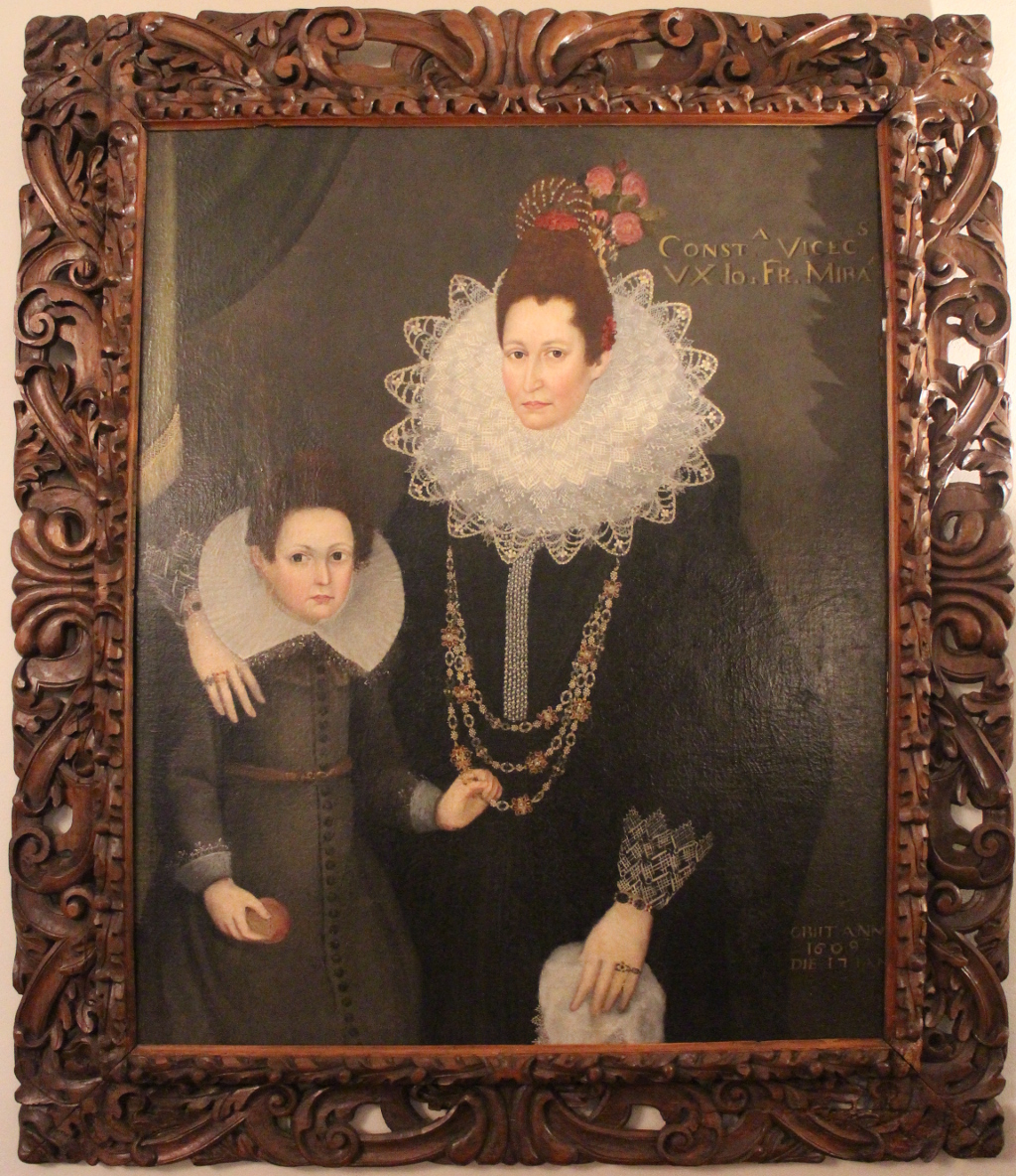 Ritratto della viscontessa Costanza con la figlia (dipinto) di Pourbus Frans il giovane (maniera) - ambito fiammingo (inizio sec. XVII)