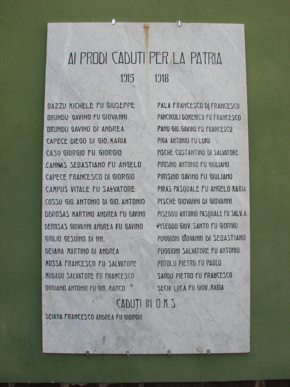 lapide commemorativa ai caduti - bottega sarda (sec. XX)