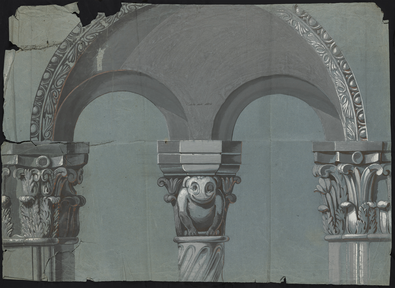 prospetto di finestra bifora (disegno, opera isolata) di Isella Pietro (attribuito) (sec. XIX)