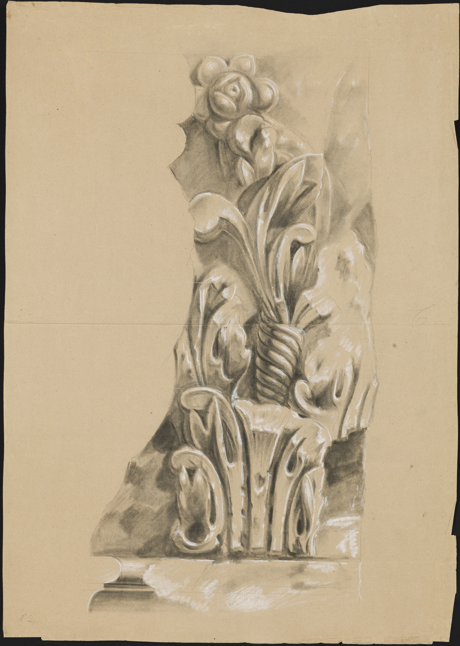studio frammento di capitello con decorazione corinzio (disegno, opera isolata) di Isella Pietro (attribuito) (sec. XIX)