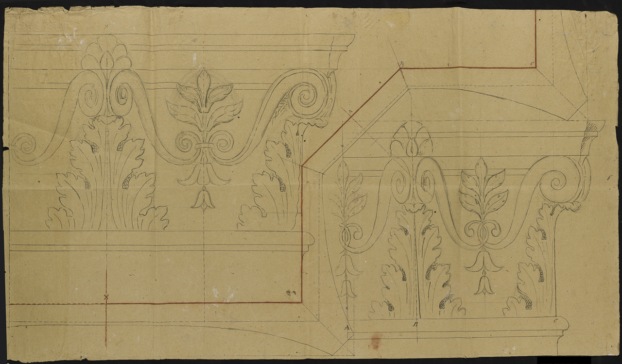 prospetto di capitello (disegno, opera isolata) di Arborio Mella Edoardo (attribuito) (sec. XIX)