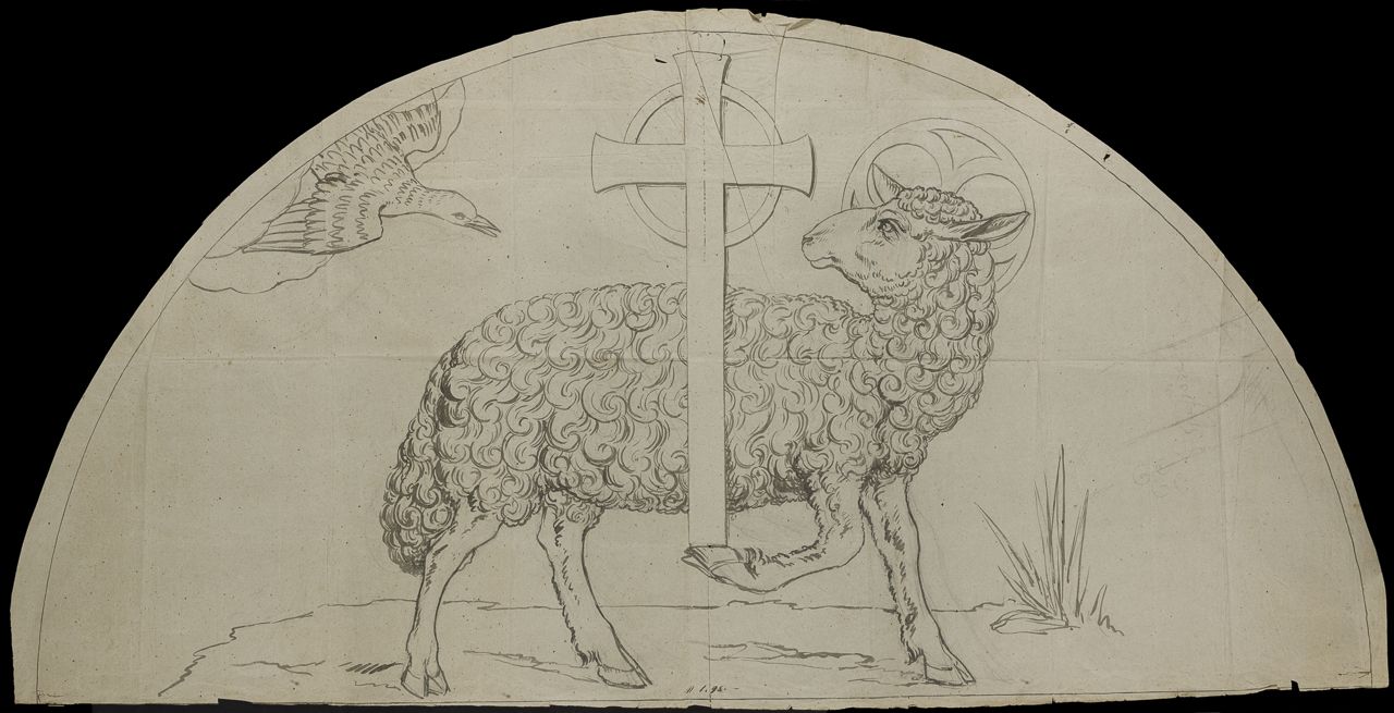 prospetto di lunetta con Agnus Dei (disegno, opera isolata) di Arborio Mella Edoardo (attribuito) (sec. XIX)