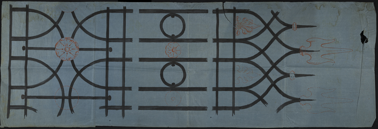 prospetto di cancellata (disegno, opera isolata) di Arborio Mella Edoardo (cerchia) (sec. XIX)