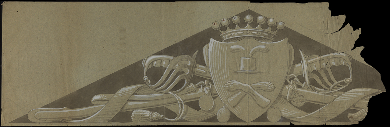 stemma coronato tra armi (disegno, opera isolata) di Arborio Mella Edoardo (cerchia) (sec. XIX)