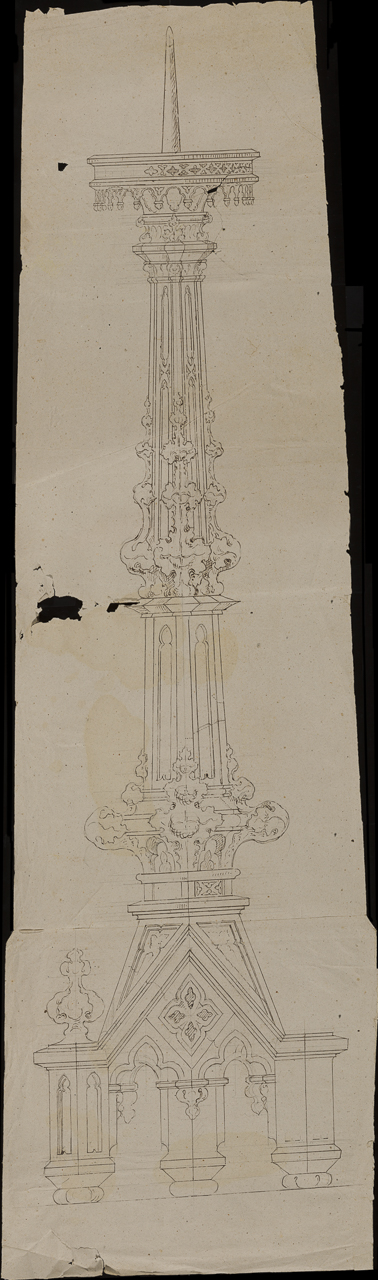 prospetto per candeliere pasquale (disegno, opera isolata) di Arborio Mella Edoardo (cerchia) (sec. XIX)