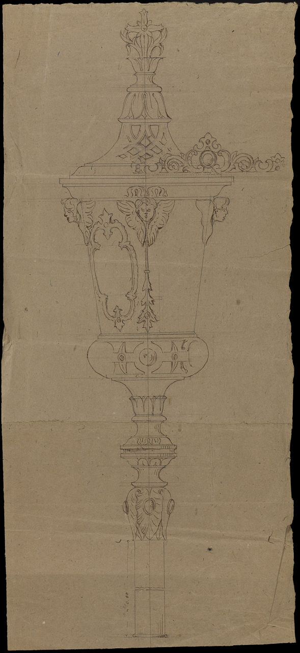 prospetto di lanterna processionale (disegno, elemento d'insieme) di Arborio Mella Edoardo (cerchia) (sec. XIX)