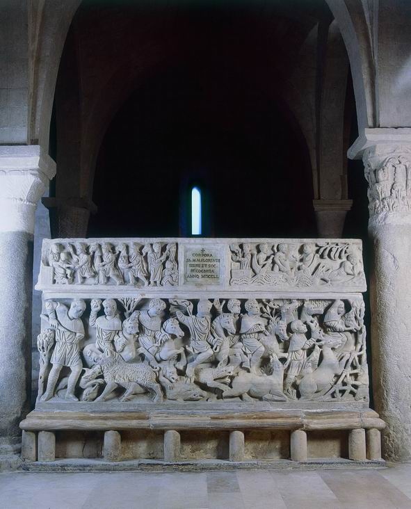 sarcofago con scena di caccia, sarcofago dei Santi Martiri - età tardo costantiniana (sec. IV d.C)