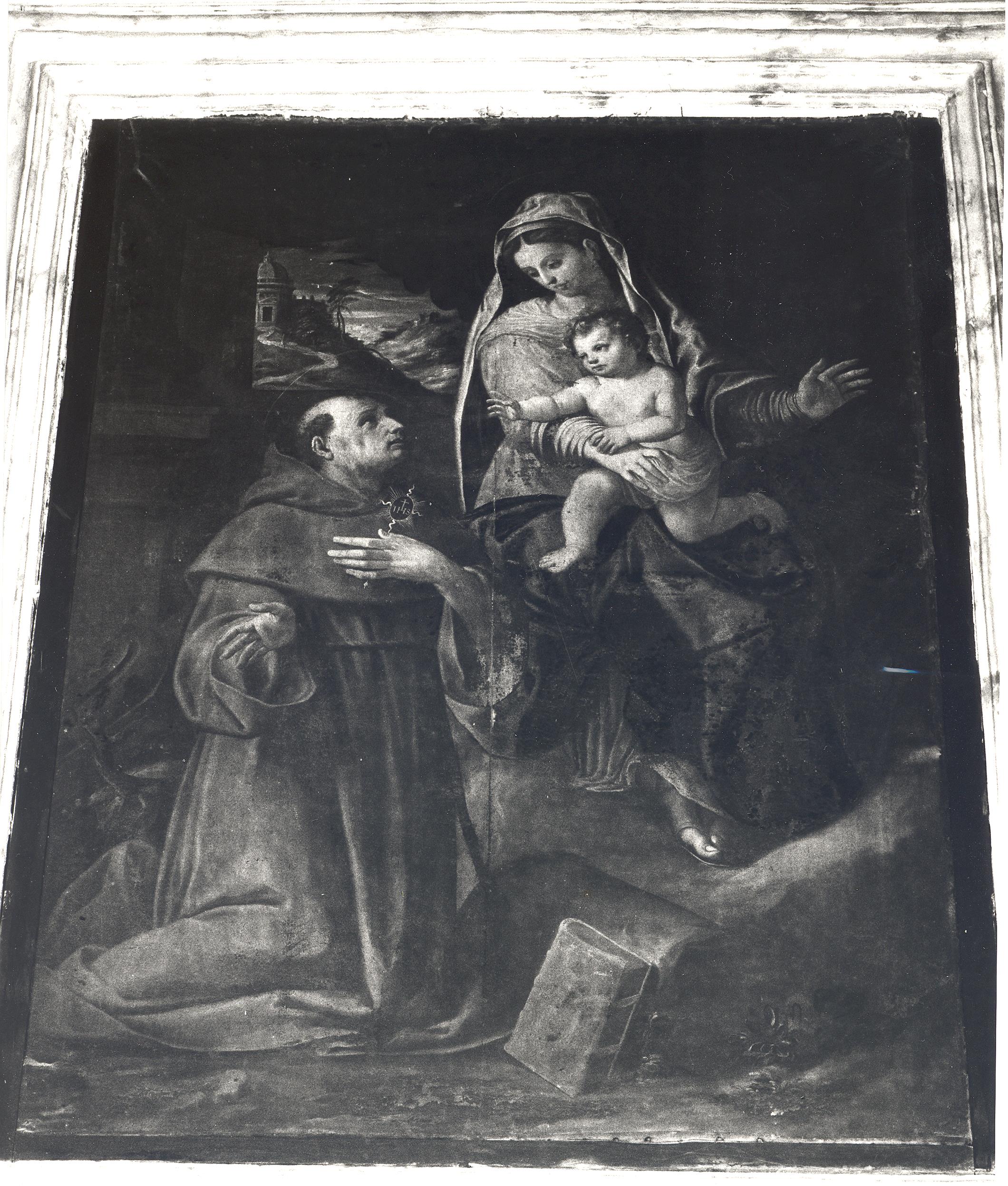 Madonna con Bambino e San Bernardino da Siena (dipinto) - ambito marchigiano (sec. XVI)