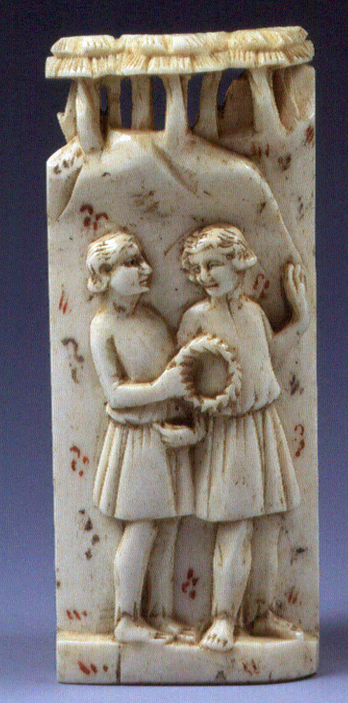 figure maschili (placchetta, elemento d'insieme) di Bottega degli Embriachi (attribuito) (prima metà sec. XV)