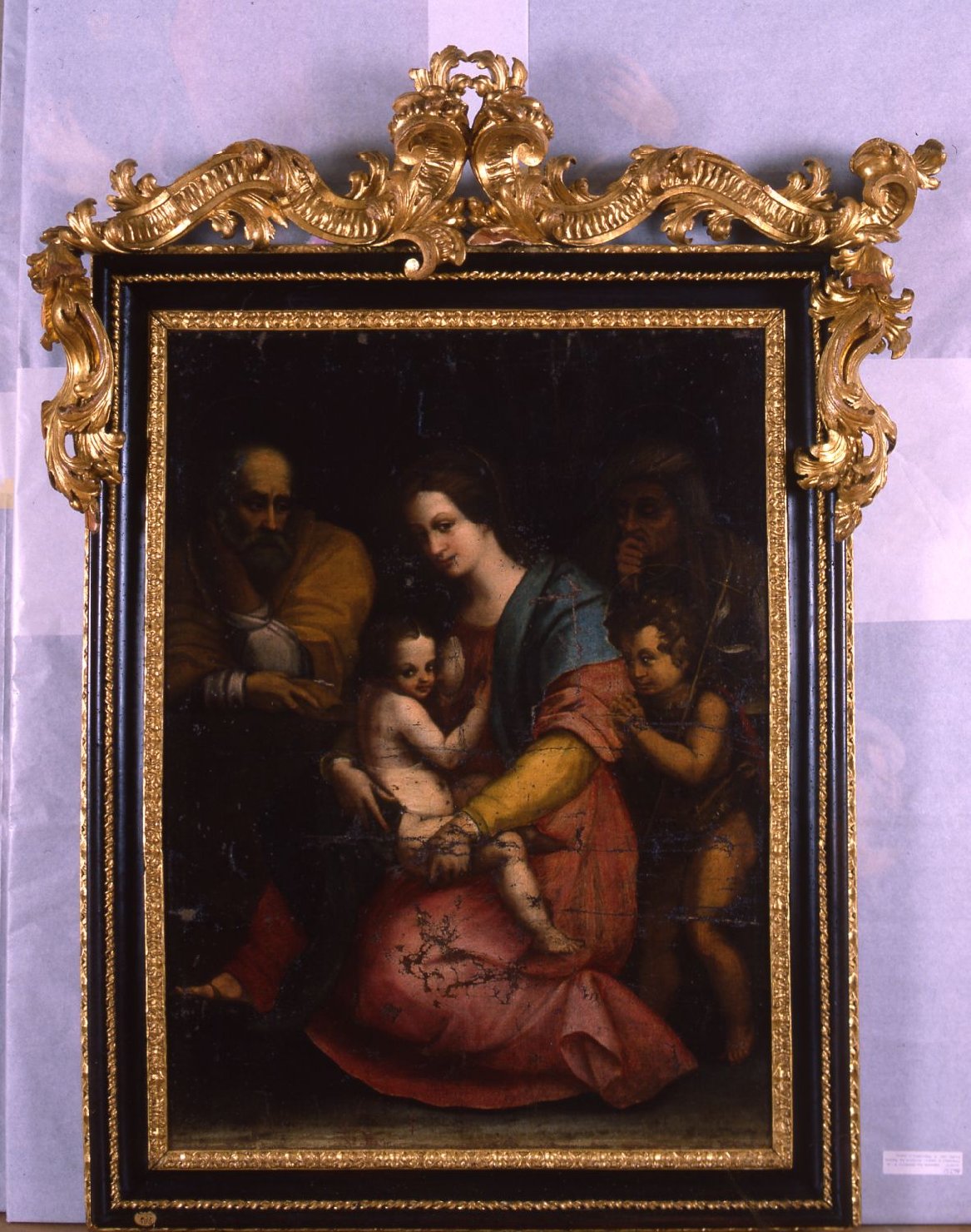 Sacra Famiglia con Sant'Anna e San Giovanni Battista bambino (dipinto, opera isolata) - ambito dell'Italia centrale (sec. XVII)