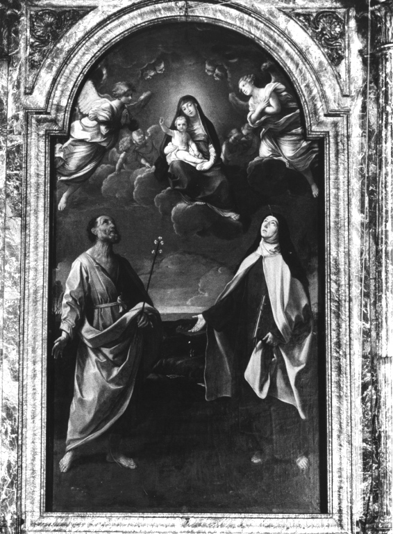 Madonna col Bambino tra angeli, S. Giuseppe e S. Teresa (dipinto) di Polverelli Pietro (sec. XVIII)