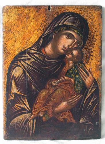 Madonna Heleousa (o della tenerezza), Madonna con Bambino (icona, opera isolata) - ambito greco (sec. XVII)