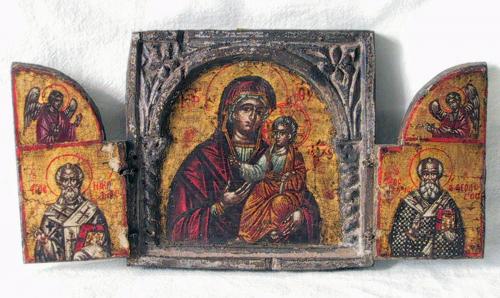 Madonna con Bambino (trittico, opera isolata) - ambito greco (sec. XVII)