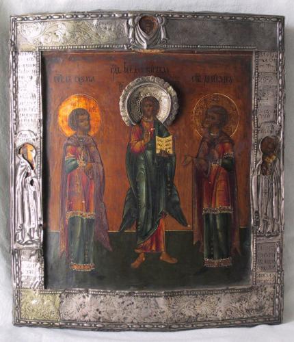 Cristo benedicente tra Santi (icona, opera isolata) - ambito russo (sec. XVI, sec. XVII)