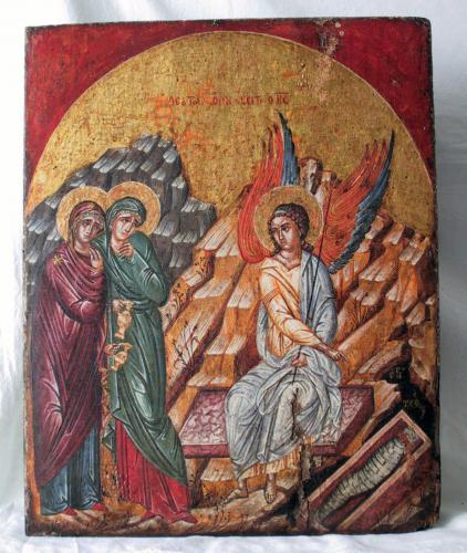 pie donne al sepolcro (icona, opera isolata) - ambito greco (fine sec. XVI)
