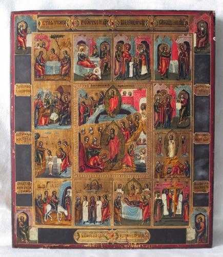 Dodecaorto, episodi del Nuovo Testamento (icona, opera isolata) - ambito russo (sec. XVIII)